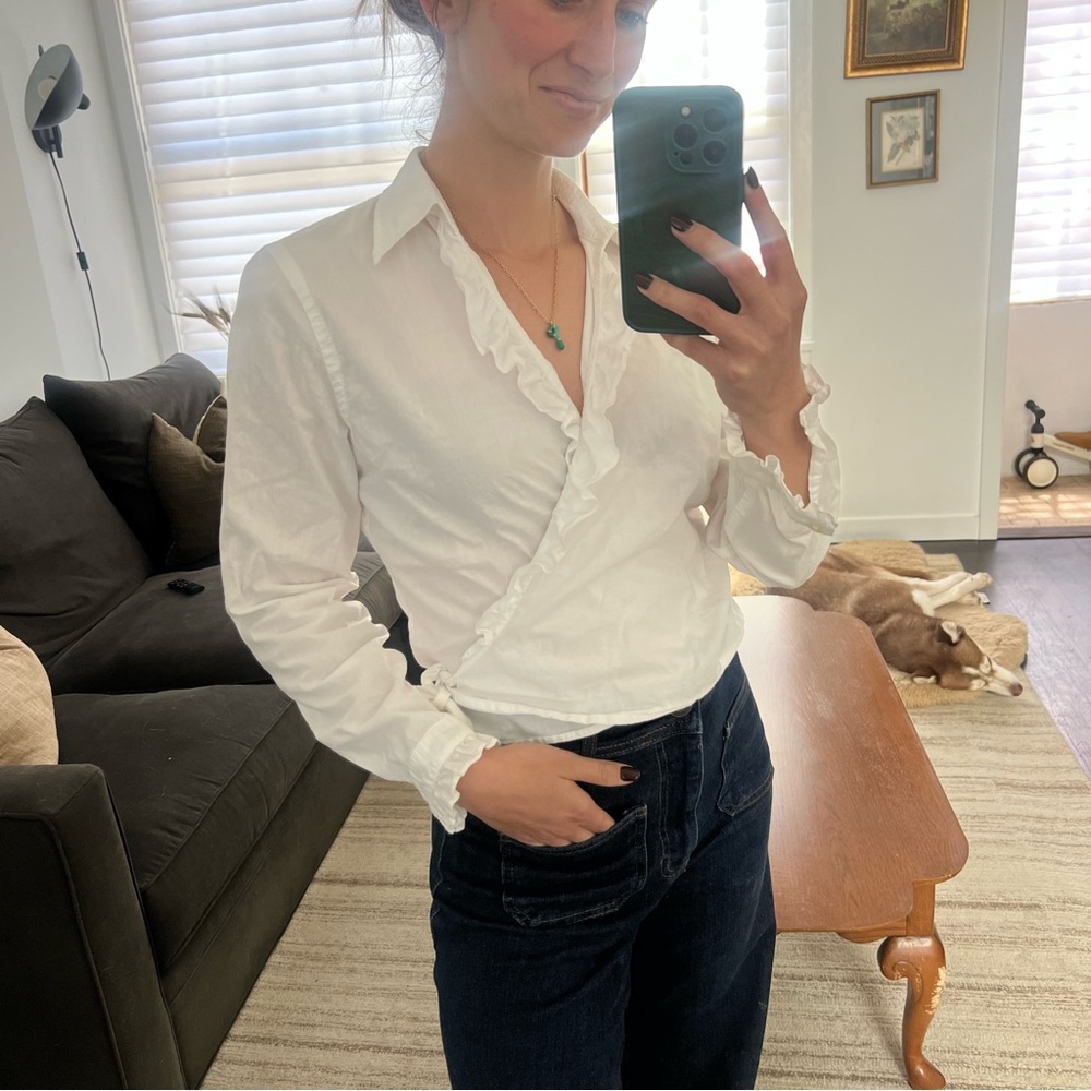 Ralph Lauren ruffle 100% cotton wrap crop top